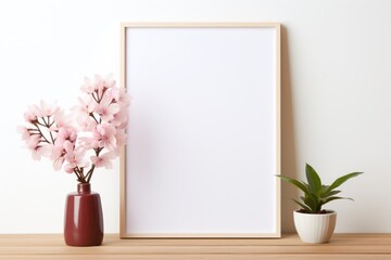 Mockup frame, Orchid-Filled Kitchen Mockup on White Background. Generative AI