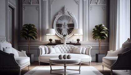 Luxury drawing room with beautiful furniture and white design concept. Generative in ai