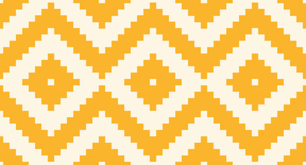 Seamless vector pattern cream white and mustard yellow tribal geometric ornament repeat, textile