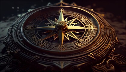 compass on a black background. Photo in high quality