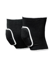 Textile black knee pads on white background. Knee protection