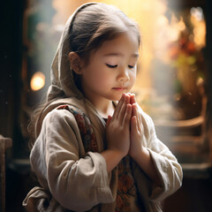 Devout Asian Child in Prayer