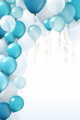 Layout white and blue balloons with empty space. White background. Minimum. Birthday and New Year concept.