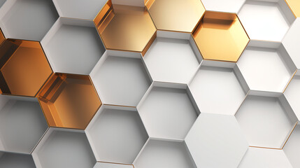 Perfect white and gold hexagons. AI generation