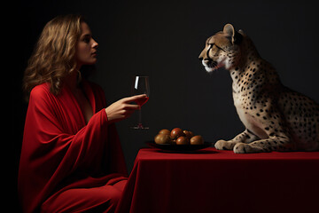 Unconventional Dinner: A Woman and a Tiger