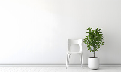 Modern Living Room Interior Design With Chair And Plant, Empty Room Mockup With Free Space
