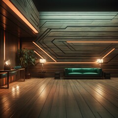 Contemporary Entryway: Hallway with Modern Wooden Wall Panels and Console Table. Generative AI