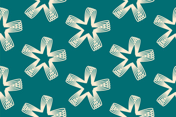 Abstract seamless pattern with simple lineart flowers isolated on teal green background. Can be used for fabric,fashion print,cloth,textile,tile,carpet and decor.