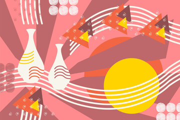 Creative abstract background with vases and geometric figures in pink colors. Collage design for prints,posters,cards,etc.Vector illustration.