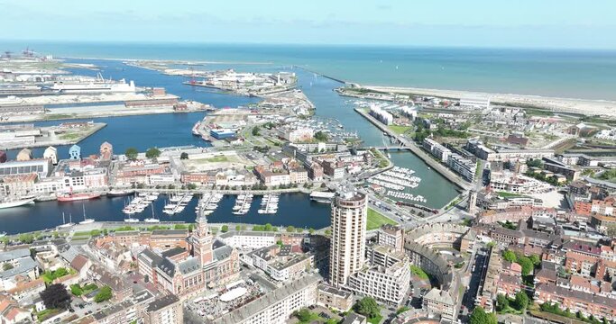 Aerial drone view of Duinkerke, France.