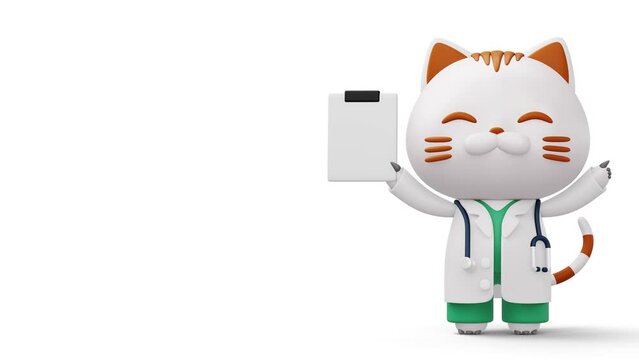 Cute doctor cat, 3d cartoon cat character, 3d rendering