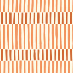 Hand-Drawn Orange and Brown Geometric Checks Vector Seamless Pattern. Modern Retro Palyful Print. Organic Square Shapes - 634187974