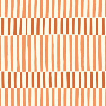 Hand-Drawn Orange and Brown Geometric Checks Vector Seamless Pattern. Modern Retro Palyful Print. Organic Square Shapes