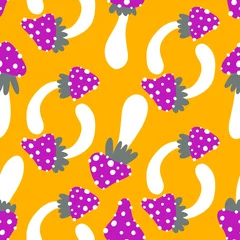 Foto op Aluminium Autumn seamless cartoon polka dots mushrooms pattern for wrapping paper and fabrics and kids print and Halloween © Tetiana