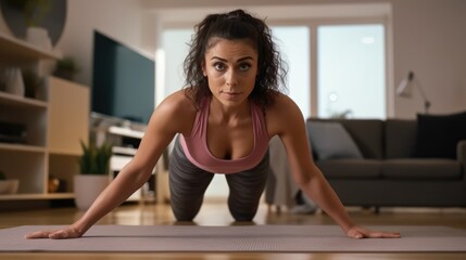 Fototapeta na wymiar Woman exercising alone at home
