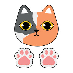 Cute and funny cartoon cat face and paws doodle.