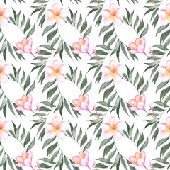 Watercolor seamless pattern with tropical leaves. Summer print for fabric and scrapbooking