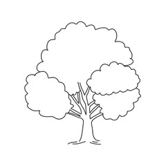 Doodle simple tree, Line art coloring page design element for teaching materials