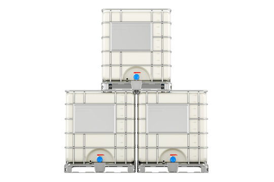 Stack of intermediate bulk containers, 3D rendering isolated on transparent background