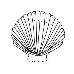 Seashell doodle line art design element for coloring page, teaching resourses.