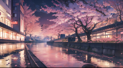 Cherry trees by the river, Sakura