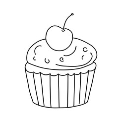 Doodle cupcake. Cute doodle coloring page element, teaching materials design element