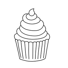 Doodle cupcake. Cute doodle coloring page element, teaching materials design element