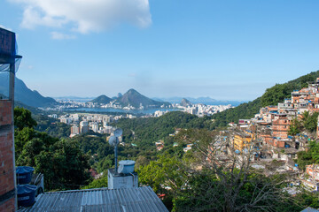 Brazil: the postcard skyline of Rio de Janeiro seen from Rocinha, the most famous favela of the...