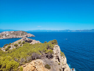 Fototapeta na wymiar Cala Montgo, L'Escala, Costa Brava, Catalonia, Spain. Beautiful views of the Mediterranean Sea with sunny day.