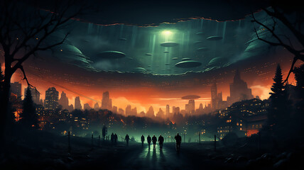 aliens and UFO invasion concept