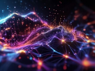 Fototapeta premium Abstract Technology Digital Data Background, Data Analysis and Digital Data Access, Digital Cyberspace with Particles and Digital Data Network Connections and 3D Chips