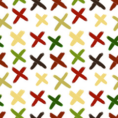 Vector seamless pattern of colored cross palette hand-drawn brush stroke isolated on a white background