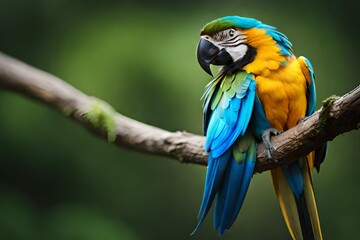 blue and yellow macaw generated by AI technology	 - obrazy, fototapety, plakaty