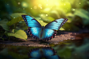 Fototapeta na wymiar Beautiful Blue Morpho Butterfly with wings spread