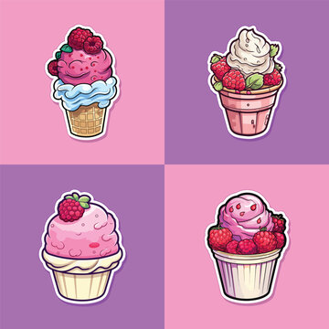 raspberry white chocolate ice cream sticker cool colors clip art illustration collection