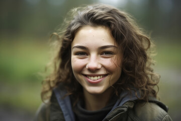 Fototapeta premium Portrait of a cute young outdoors woman smiling