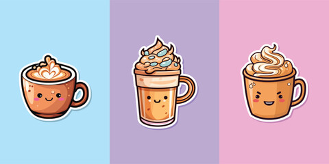 coffee sticker cool colors kawaii clip art illustration collection