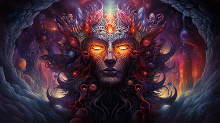 Representation of a psychedelic divine cosmic trippy godly spiritual psionic entity