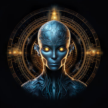 Representation in a logo format of a psychedelic alien extraterrestrial cosmic trippy scifi entity