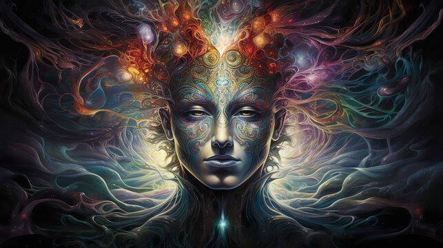Representation of a psychedelic divine cosmic trippy godly spiritual psionic entity