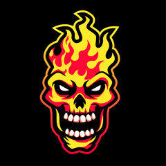 Skull on fire flame illustration