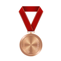 Bronze award sport medal for winners with red ribbon