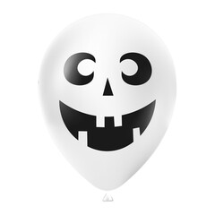 Halloween white balloon illustration with scary and funny face isolated on dark background