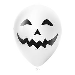 Halloween white balloon illustration with scary and funny face isolated on dark background