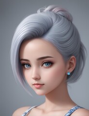 Portrait of beautiful girl with blue eyes and gray hair – Beautiful woman with a beautiful and innocent look – Generative AI