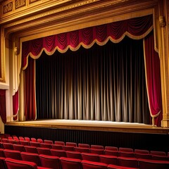 empty theater stage with red curtains