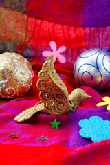 Christmas decoration with spheres and golden dove