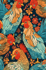 Fototapeta premium Roosters pattern on background