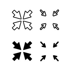 minimize icon set ,small scale arrow icon. resize shrink icon - four intersection points 4 arrows on white background. Editable symbol.