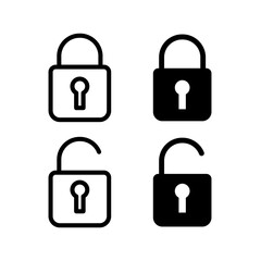 padlock icon set, lock icon. Close and open lock symbol. Lock icon locked and unlocked on white background. Editable security symbol.